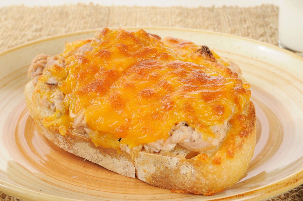 tuna melt with cheese on plate dinner